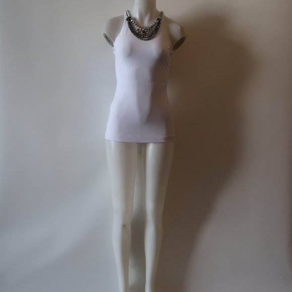WOMENS CHRISTINA MAKOWSKY WHITE SILVER-TONED JEWELED NECK TOP XS * - Picture 3 of 16